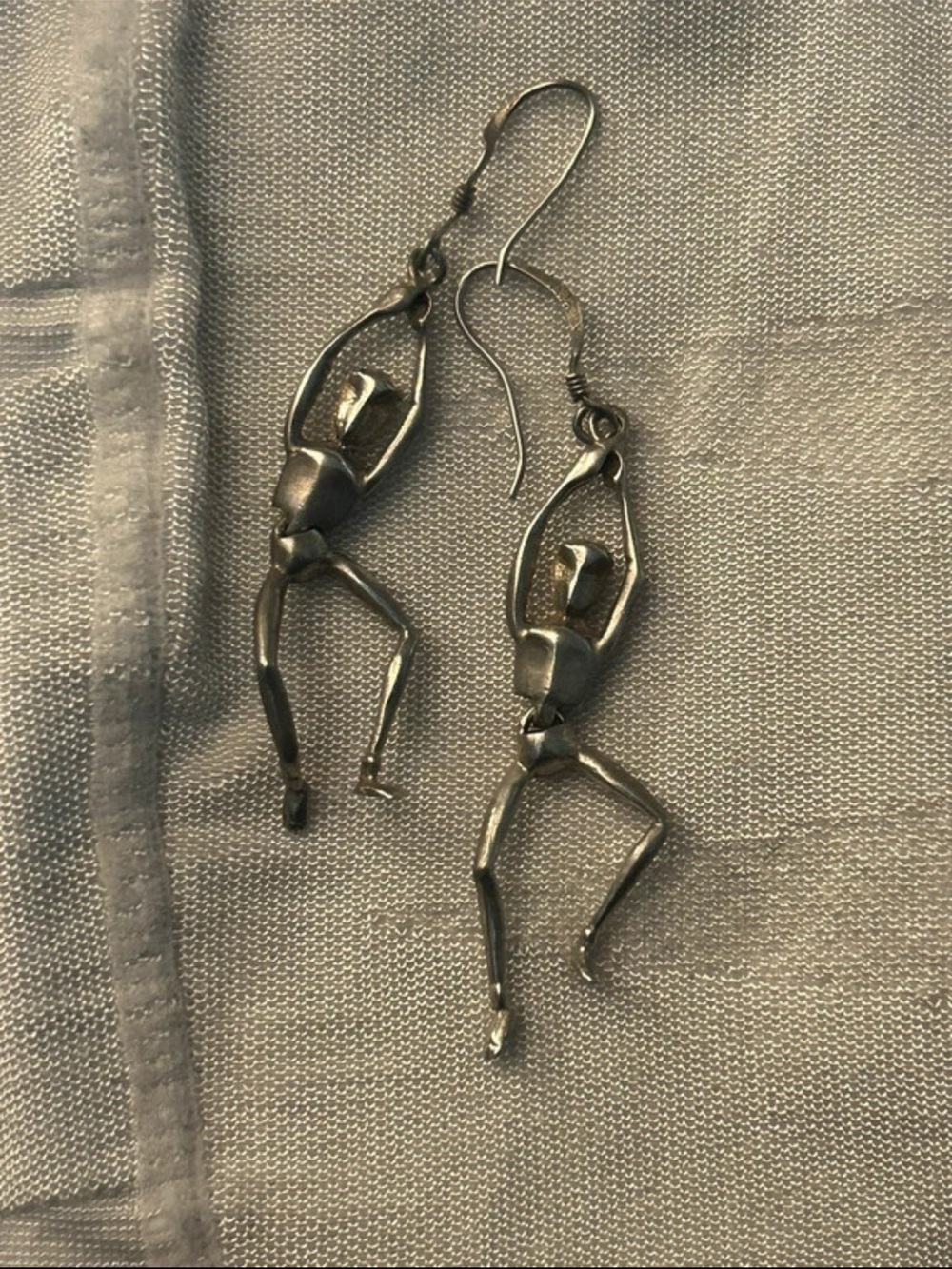 925 solid Sterling Silver Articulated Dancing Man Kinetic Movable Earrings Pair